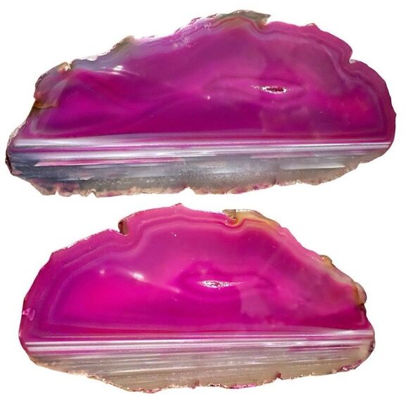 Pink Banded Agate Slice – Polished Crystal Display Stone 5.5” Vibrant Color - Picture 1 of 17